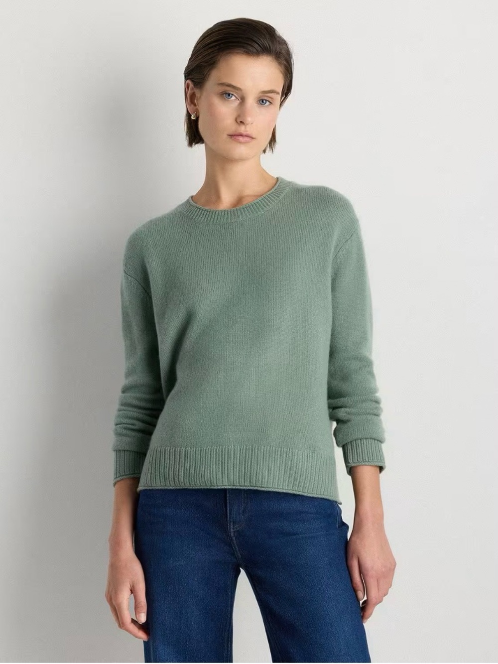 Quince Mongolian Cashmere Boxy Crewneck Sweater in Sea Spray Green